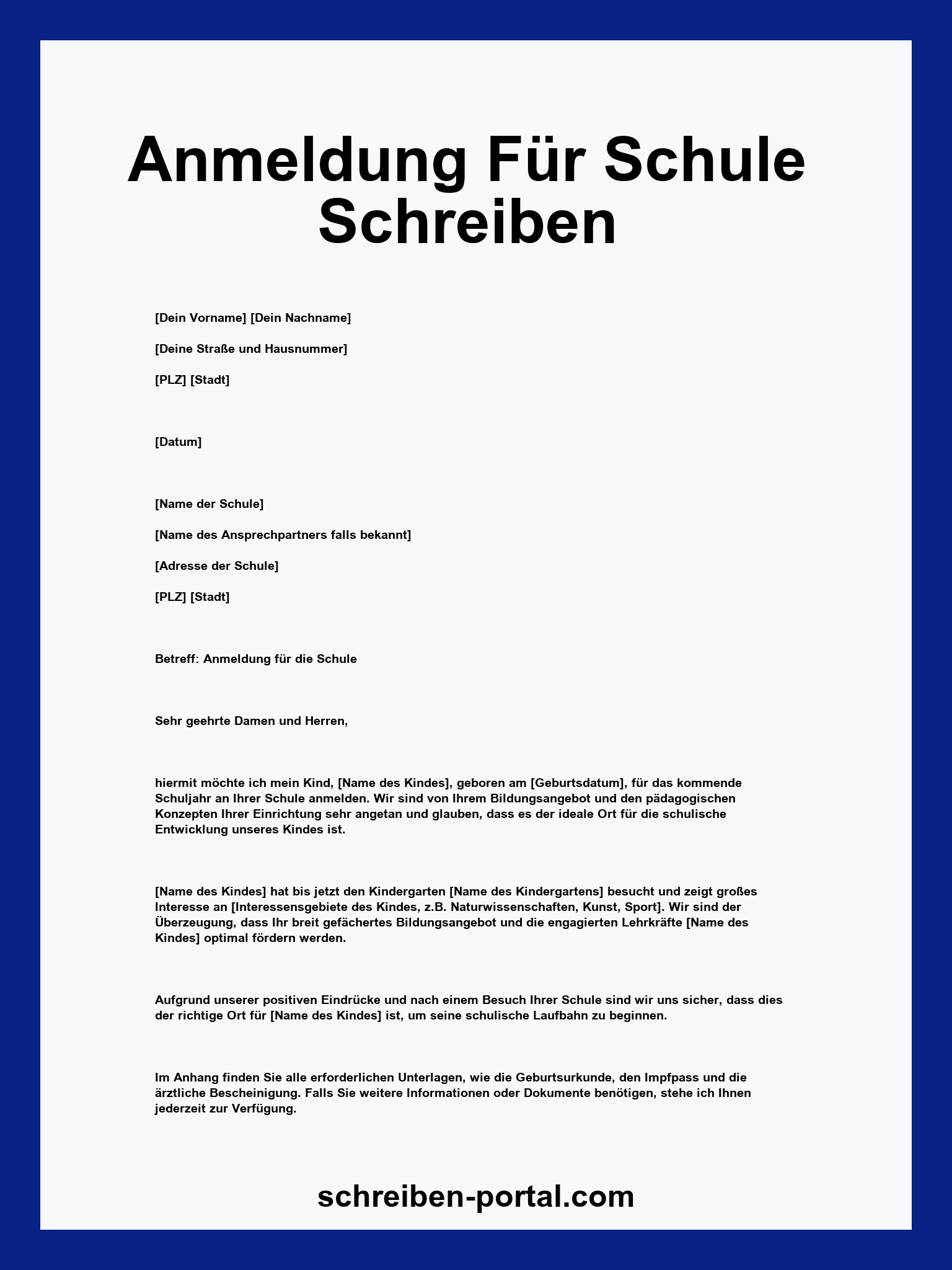 Anmeldung Für Schule Schreiben