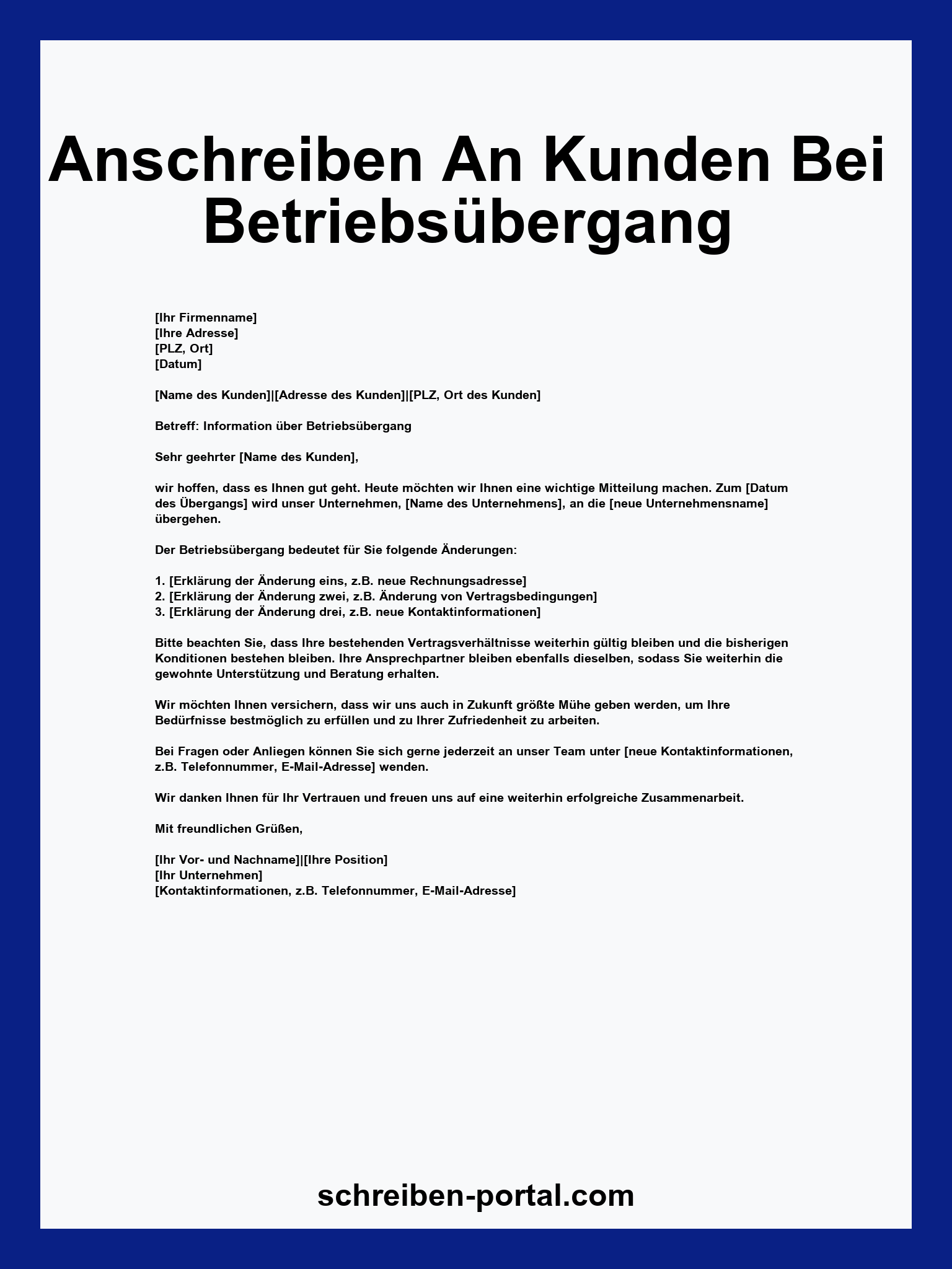 Anschreiben An Kunden Bei Betriebsübergang