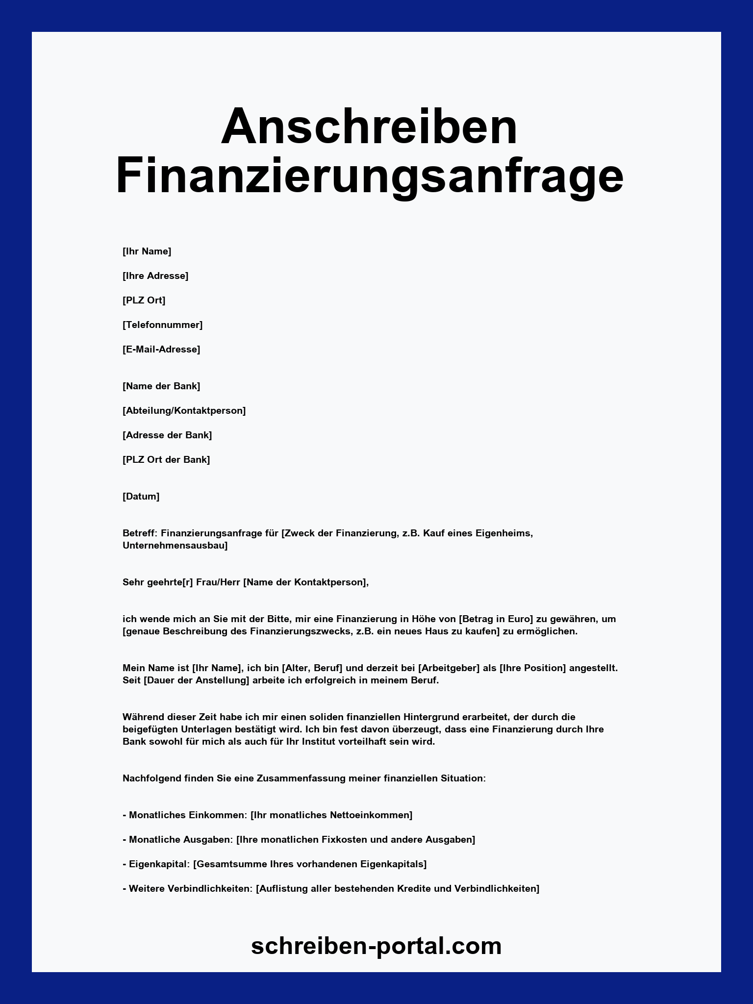 Muster Anschreiben Finanzierungsanfrage