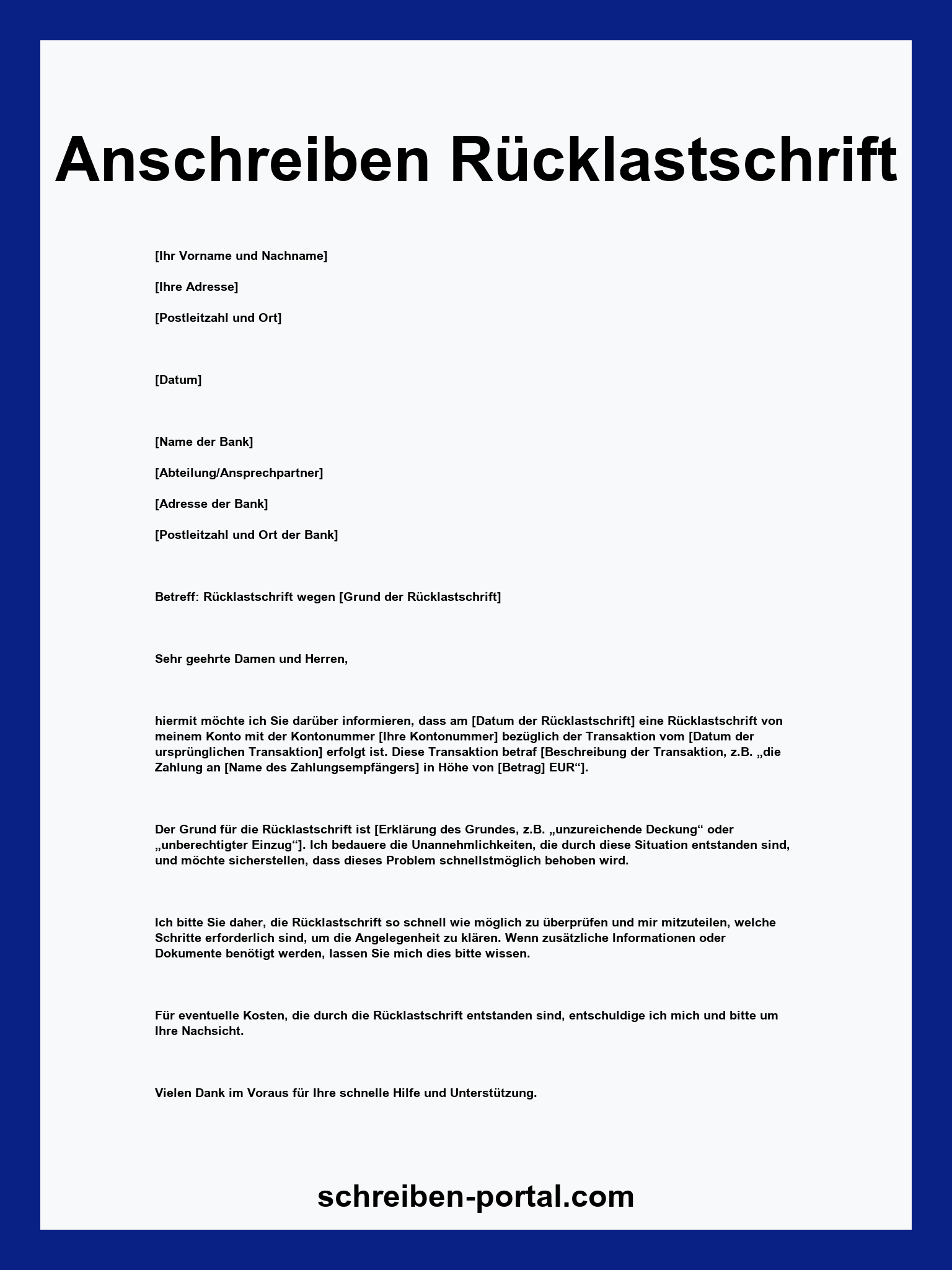 Anschreiben Rücklastschrift Muster