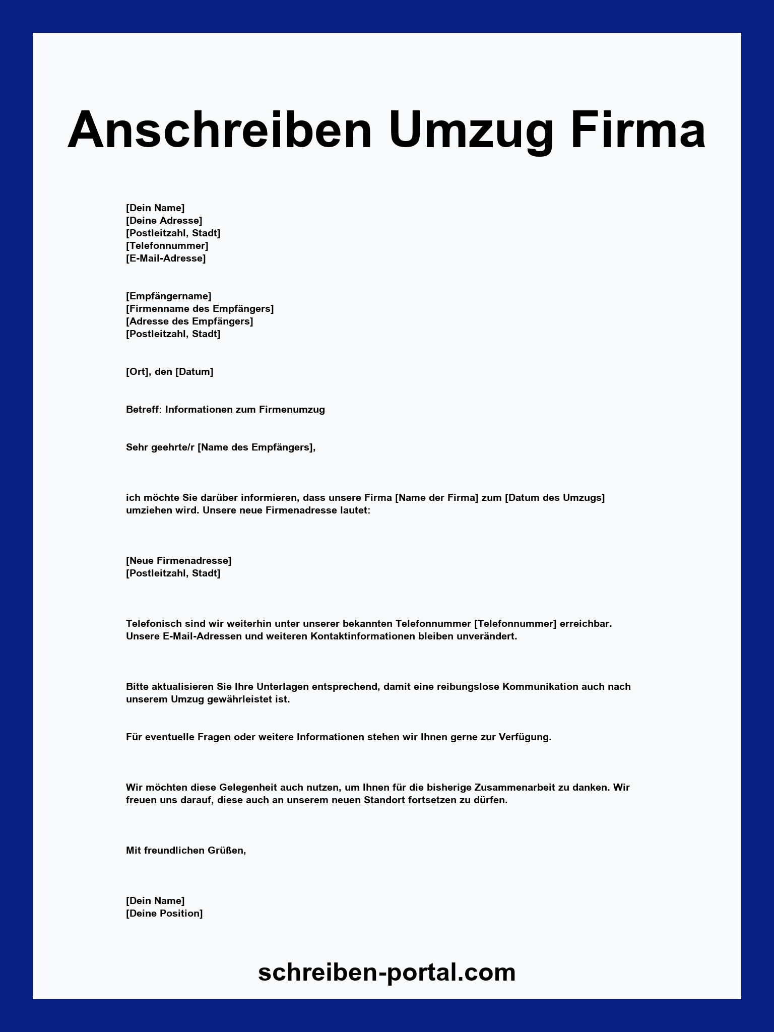 Anschreiben Umzug Firma