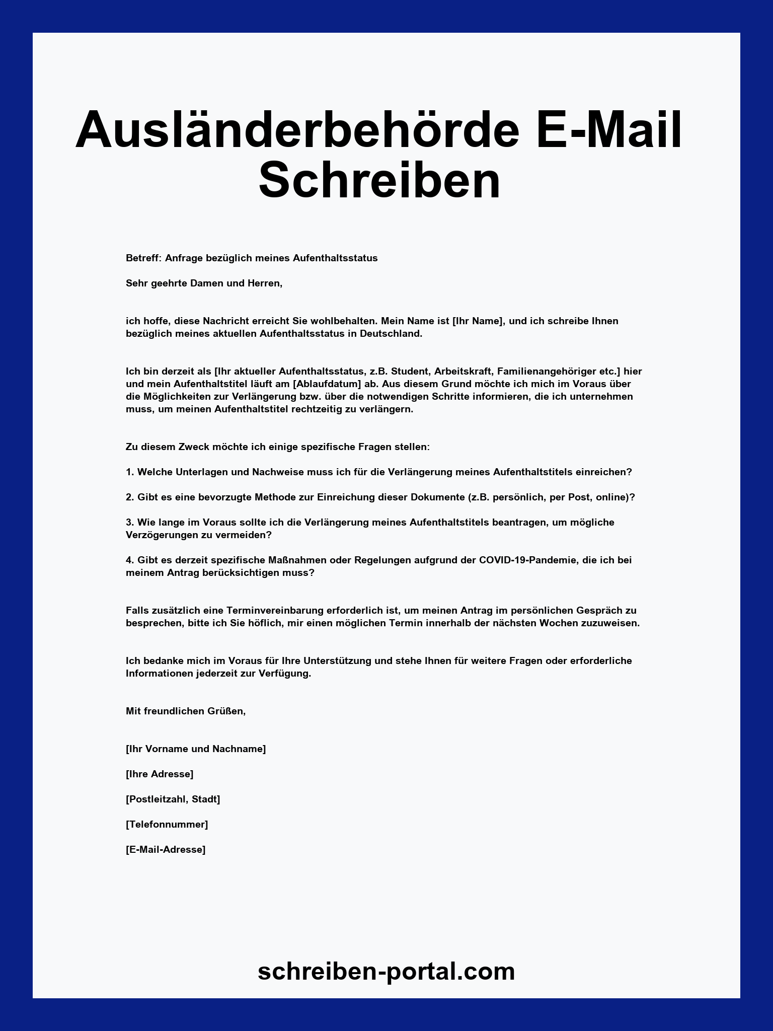 Ausländerbehörde E-Mail Schreiben Muster