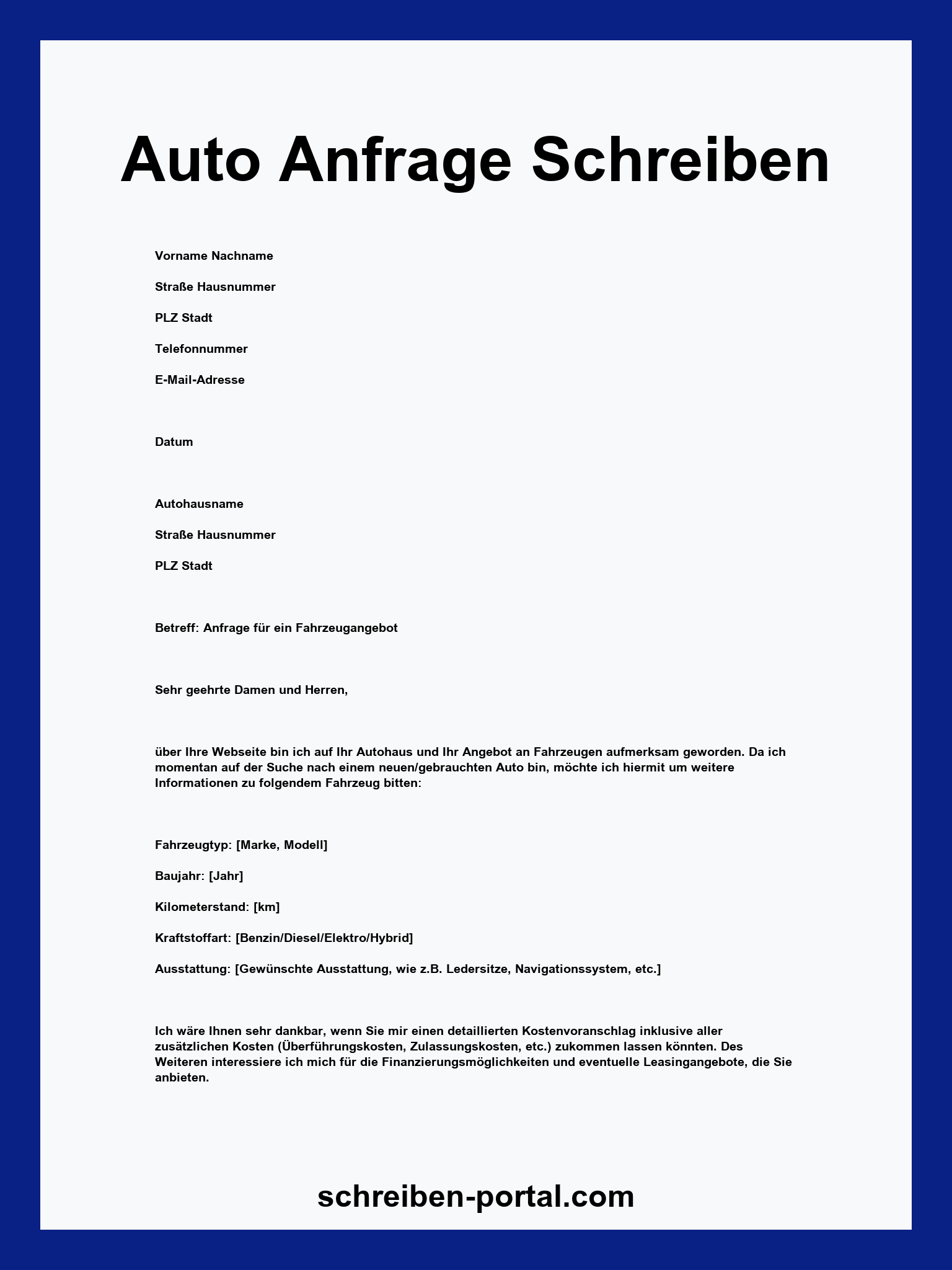 Auto Anfrage Schreiben Muster