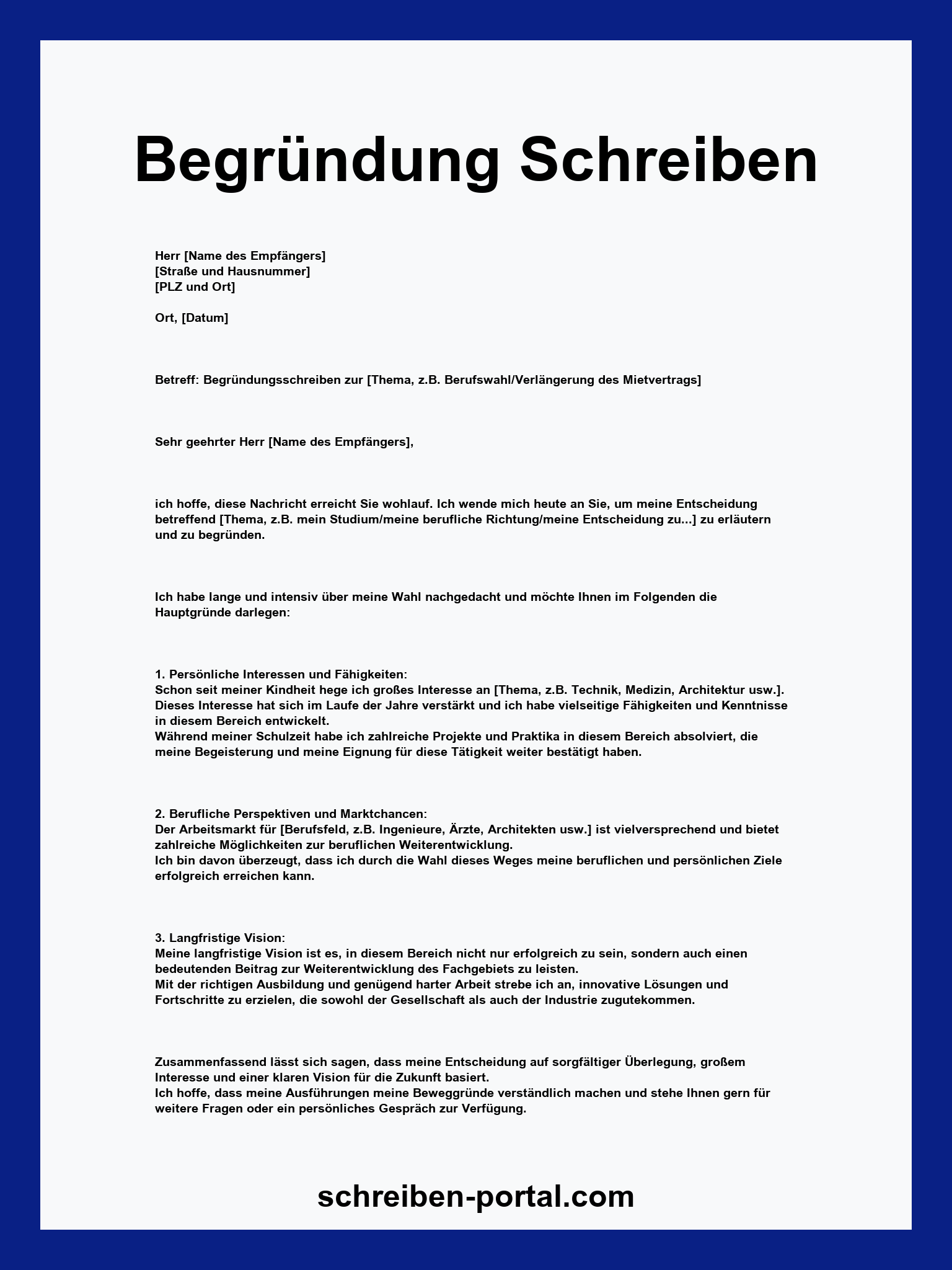 Begründung Schreiben Muster