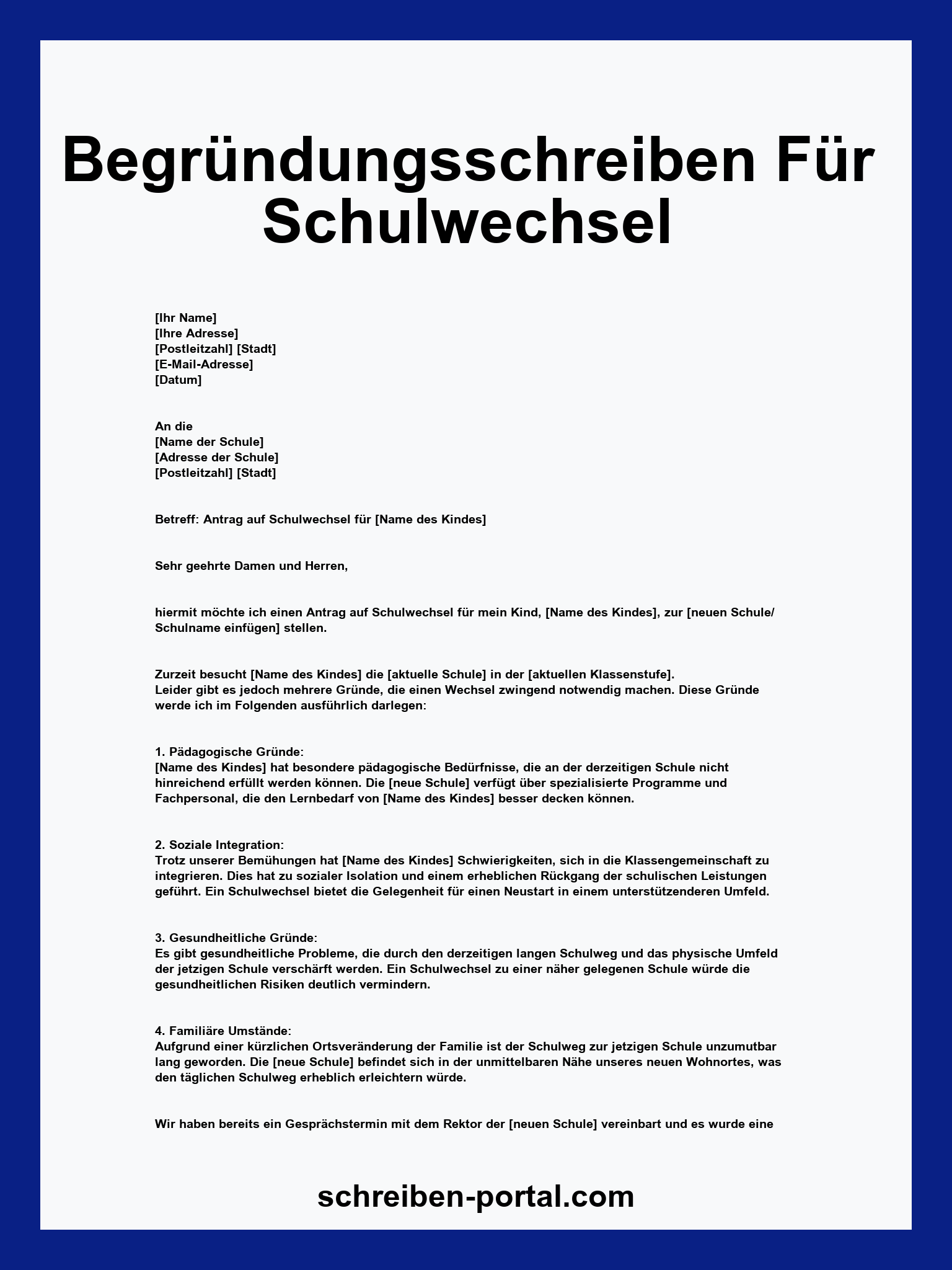 Begründungsschreiben Für Schulwechsel Muster