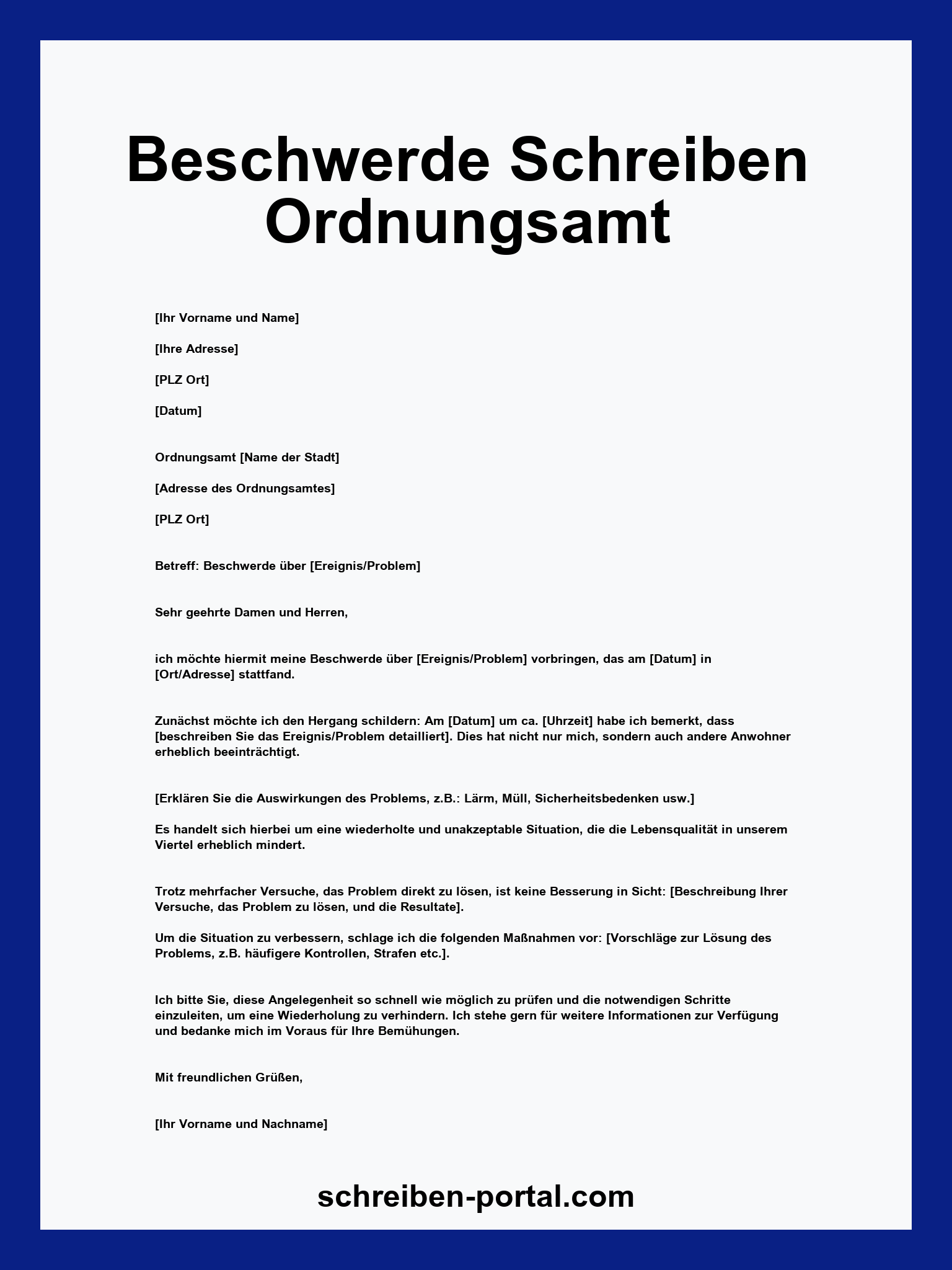 Beschwerde Schreiben Ordnungsamt