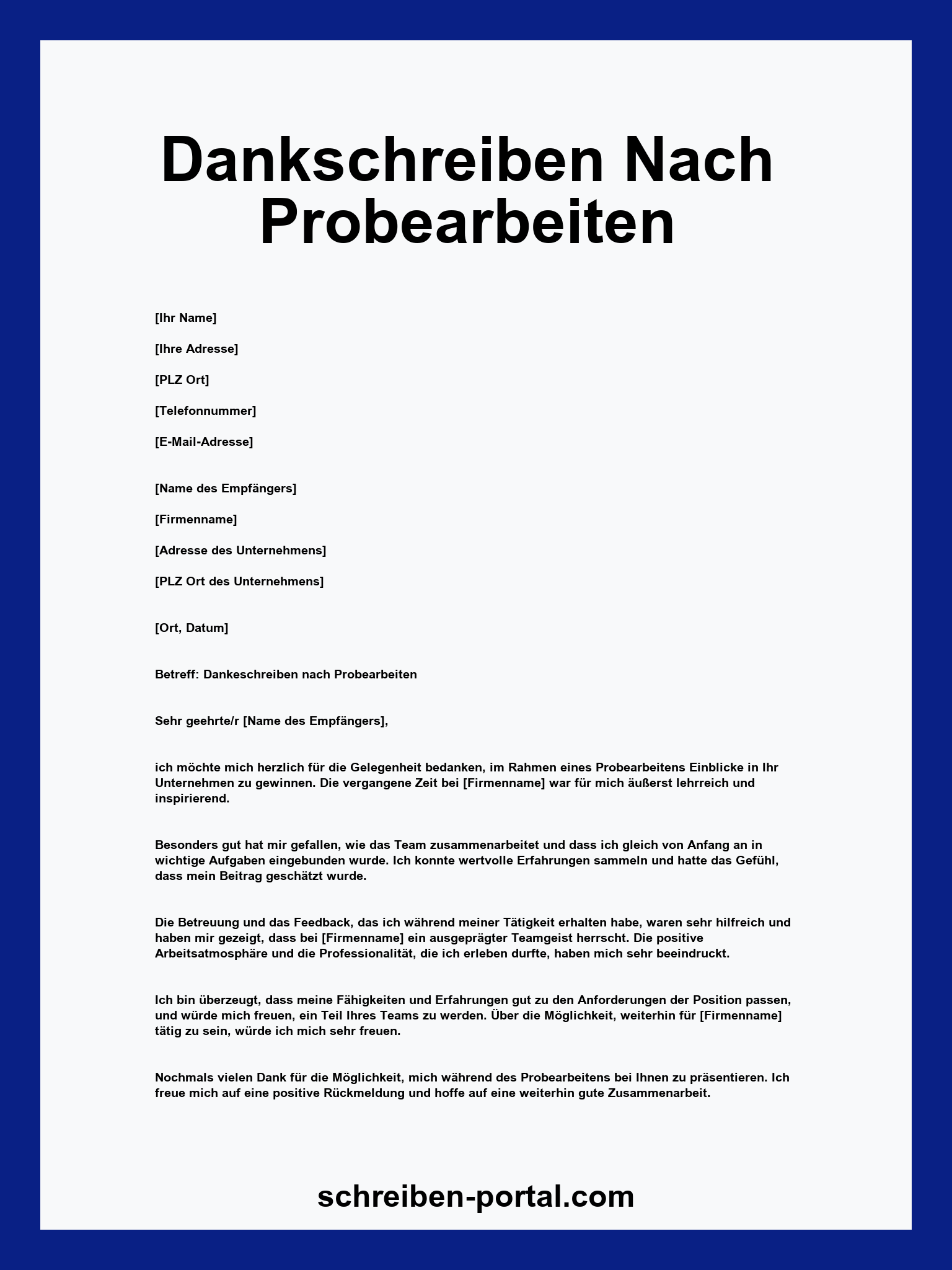 Dankschreiben Nach Probearbeiten Muster