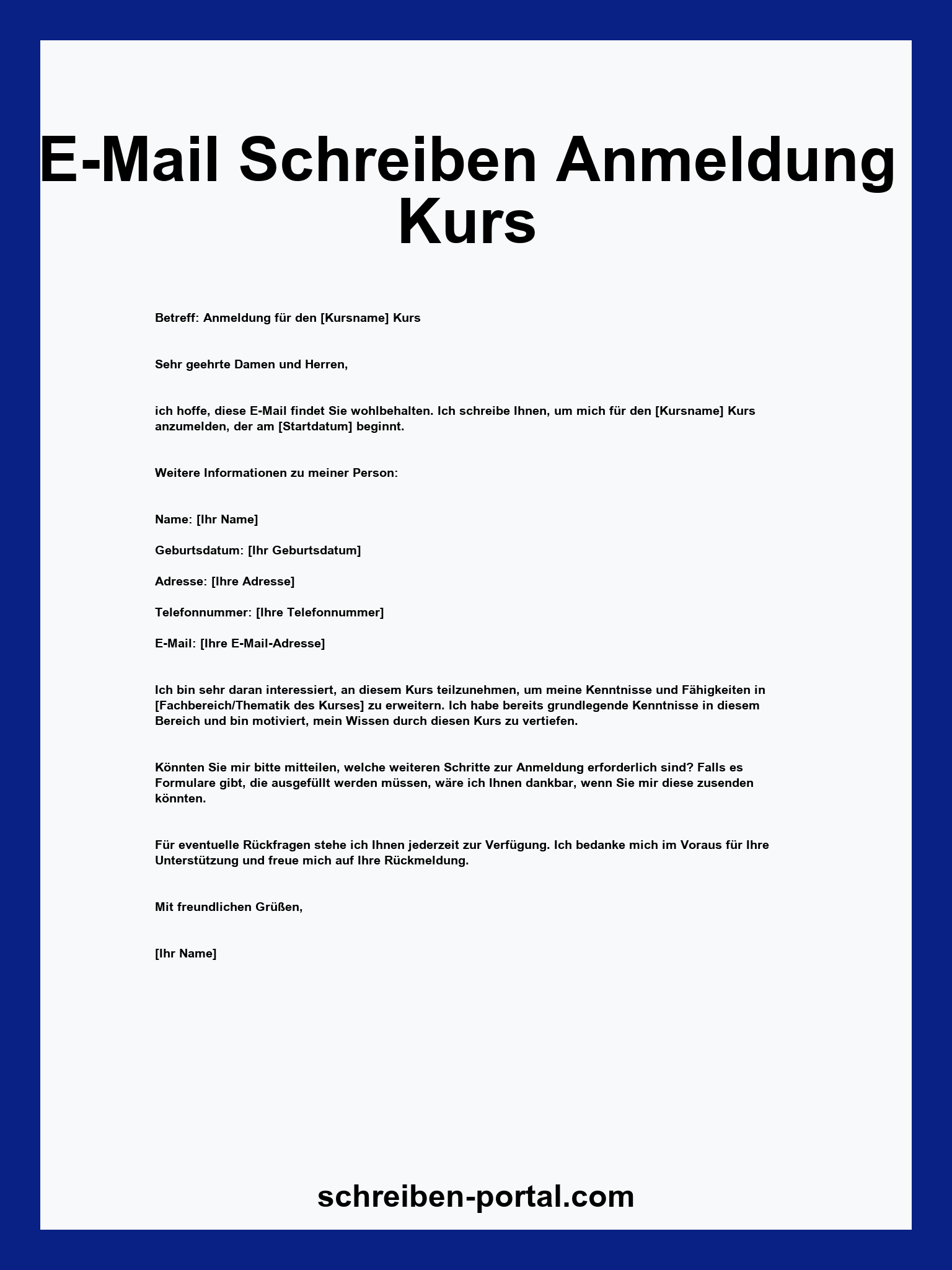 E-Mail Schreiben Anmeldung Kurs