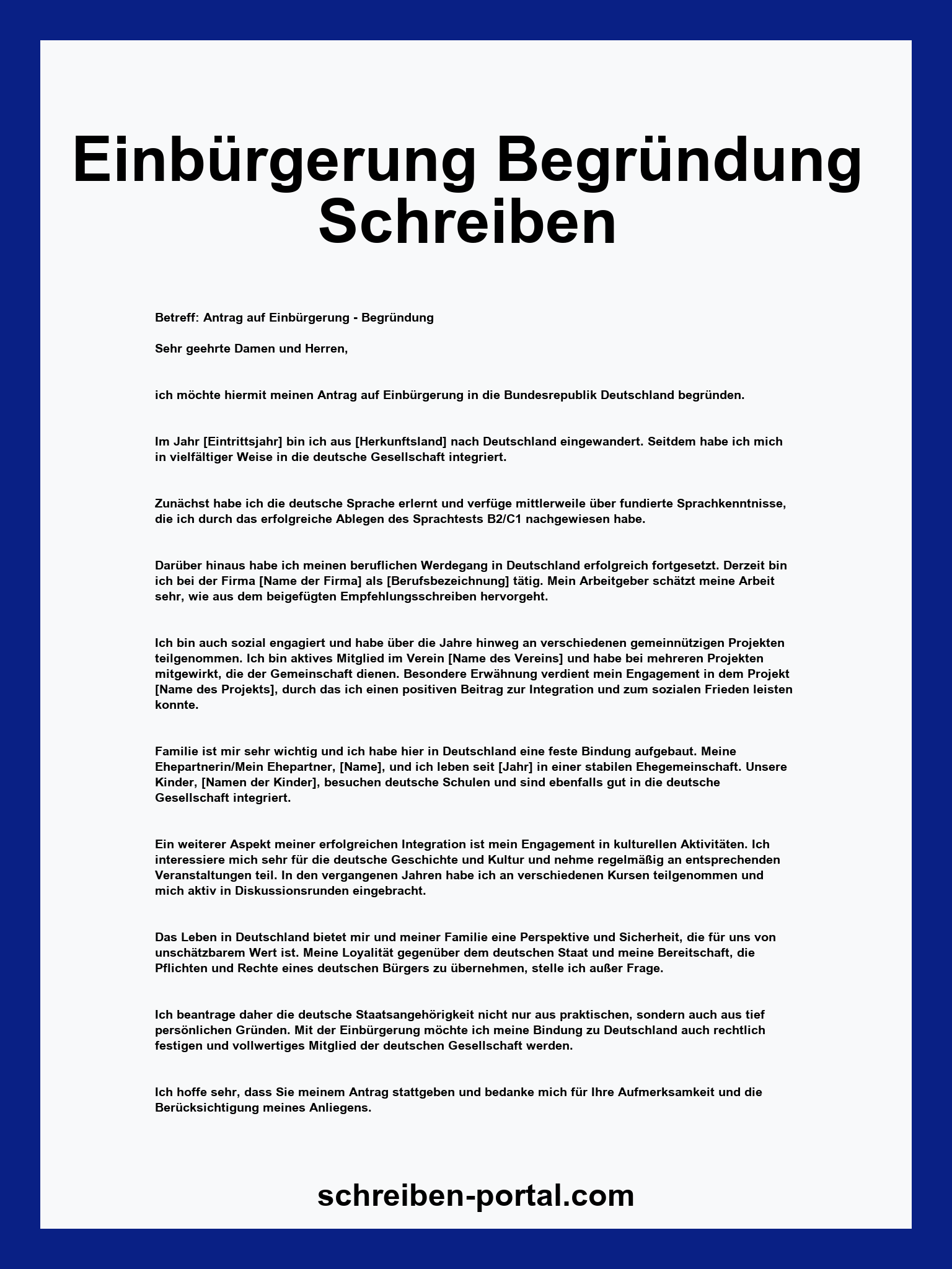 Einbürgerung Begründung Schreiben Muster