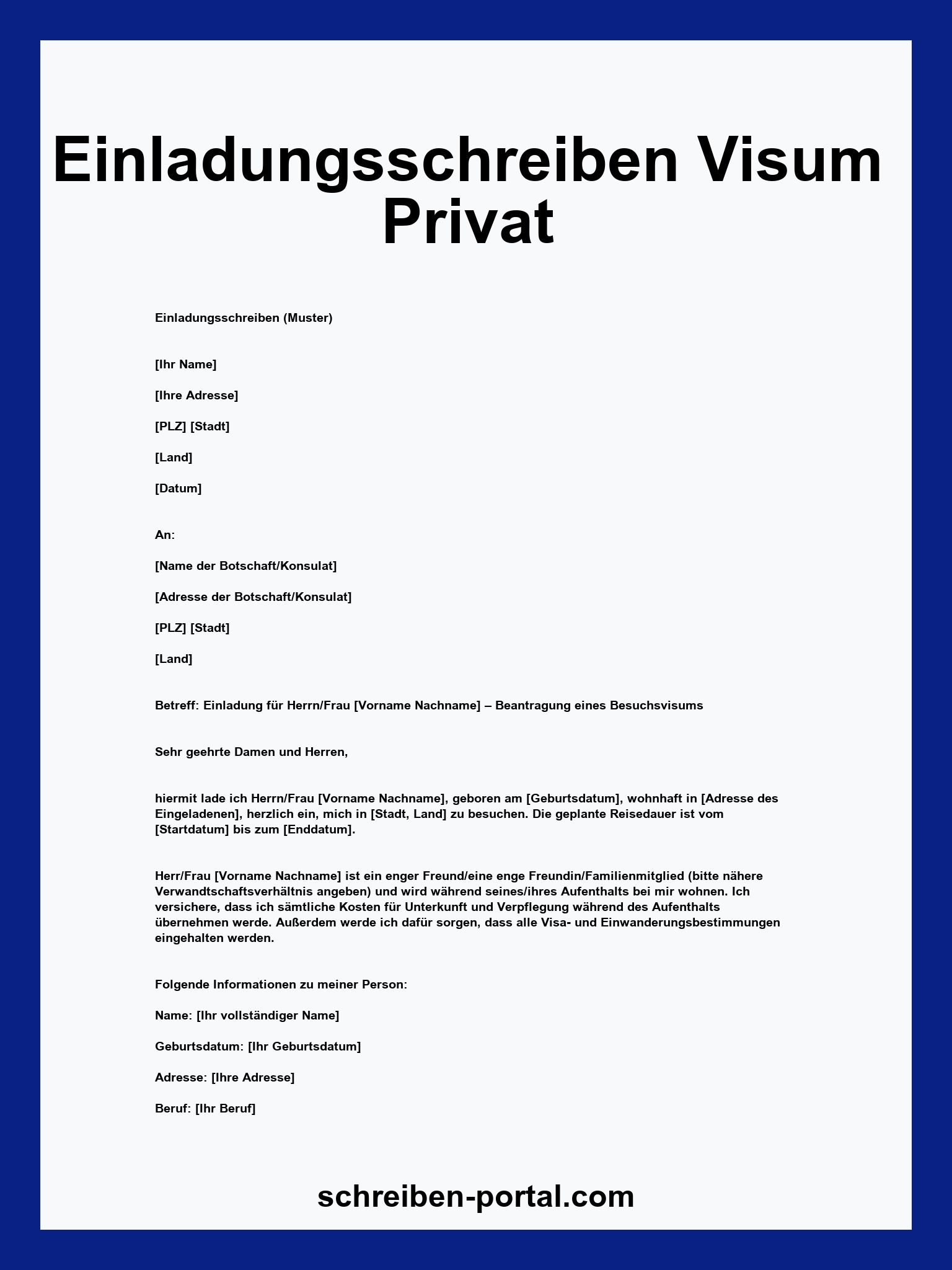 Einladungsschreiben Visum Muster Privat