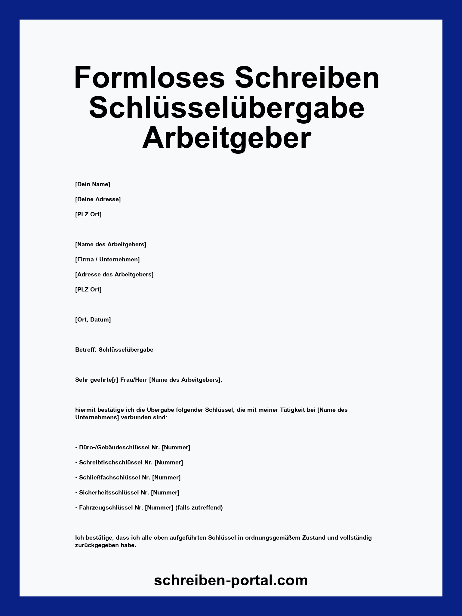 Formloses Schreiben Schlüsselübergabe Arbeitgeber