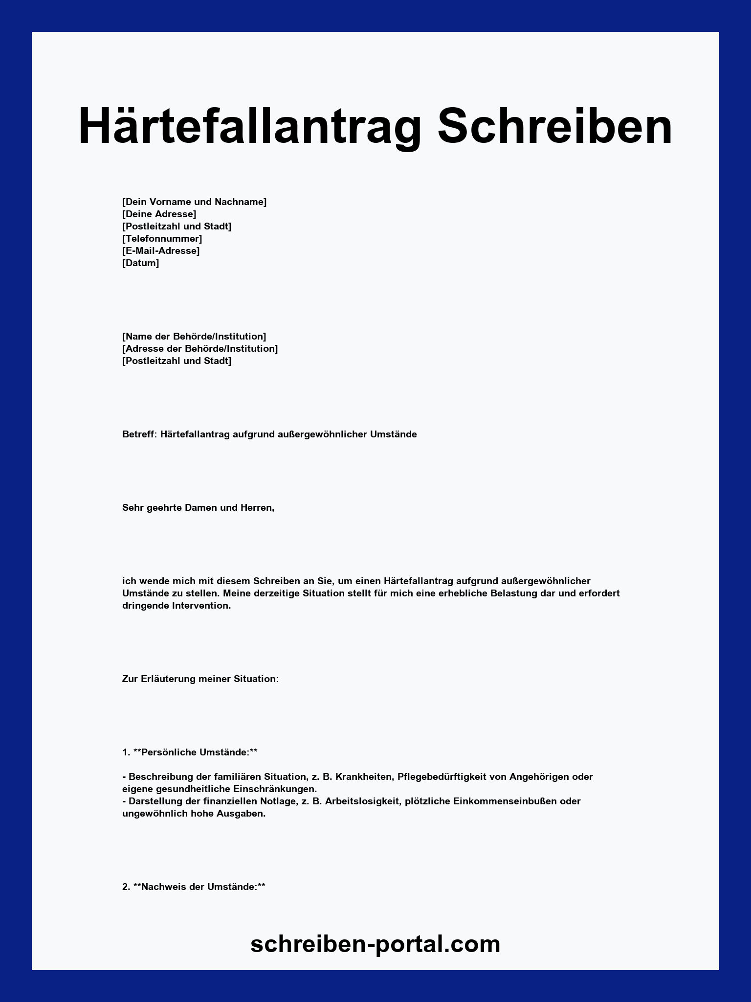 Härtefallantrag Schreiben Muster