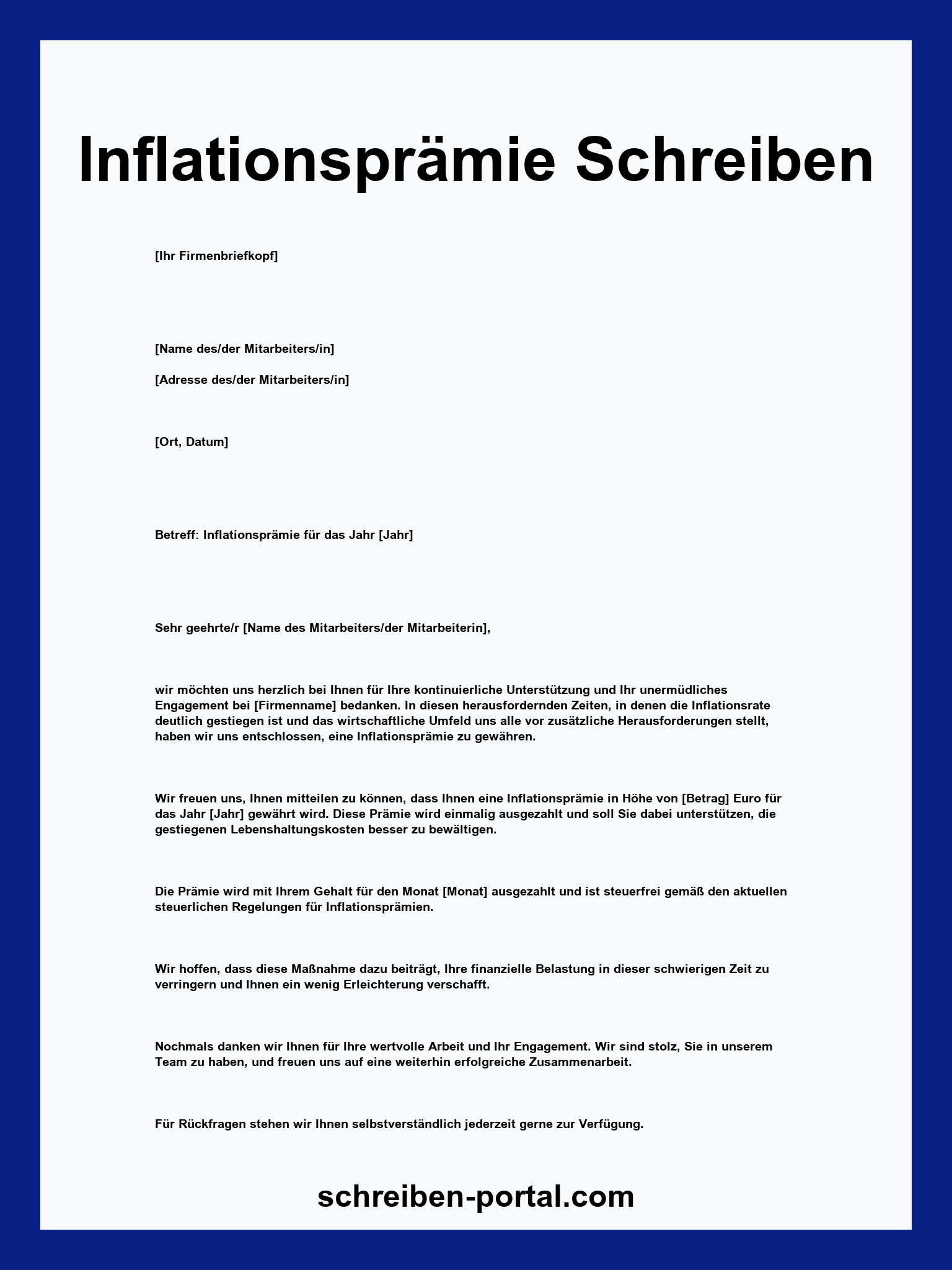 Inflationsprämie Schreiben Muster