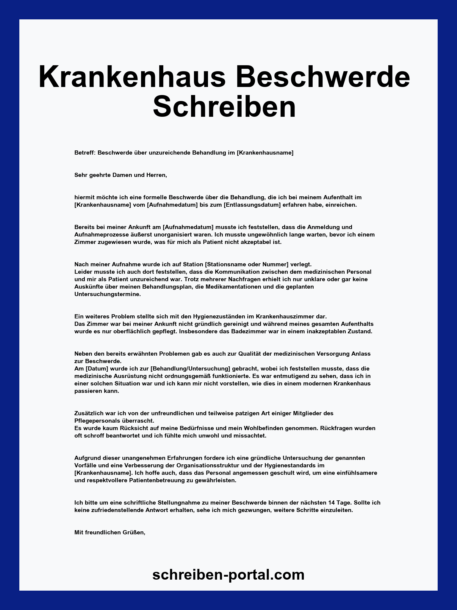 Krankenhaus Beschwerde Schreiben Muster