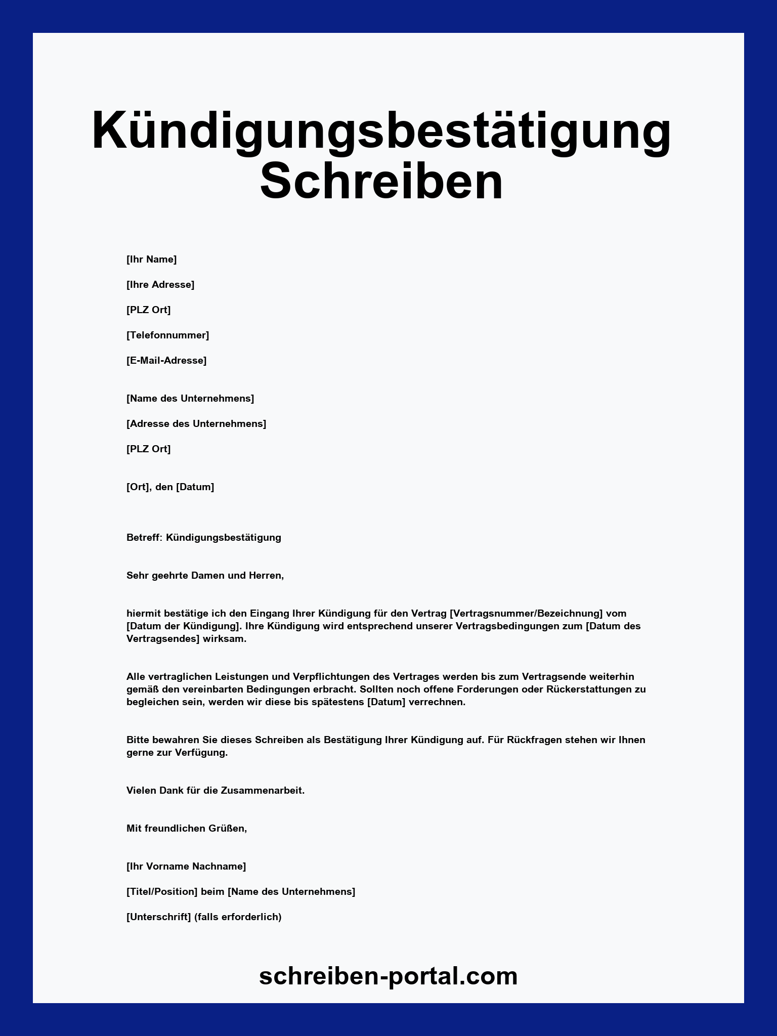 Kündigungsbestätigung Schreiben