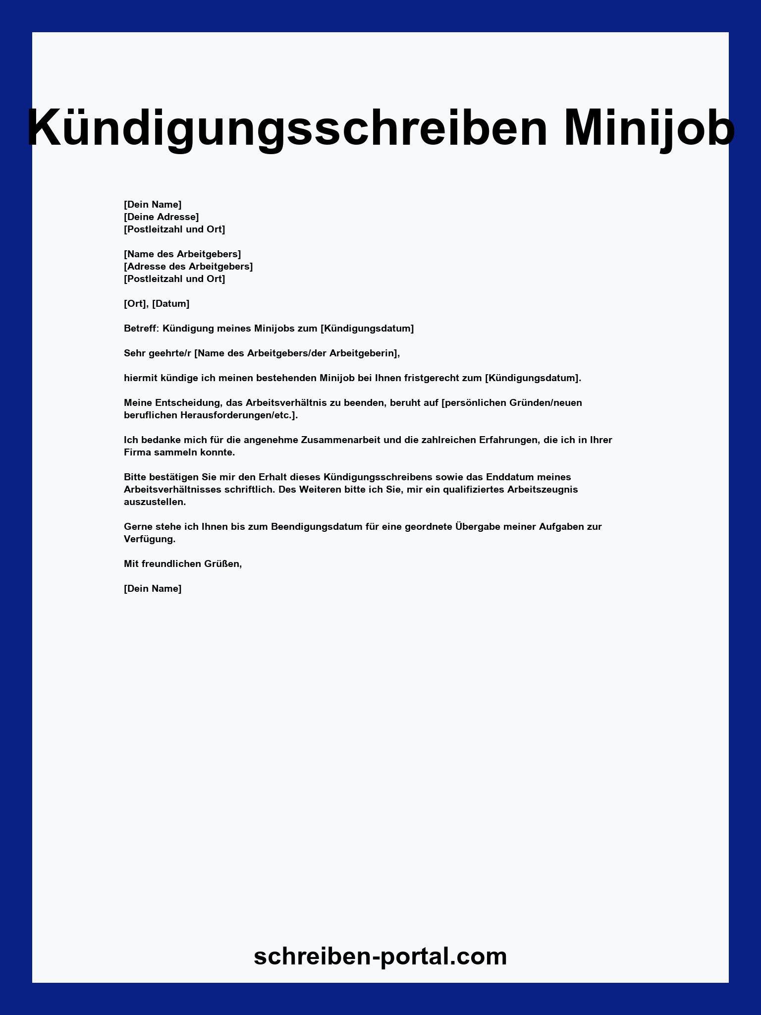 Kündigungsschreiben Minijob Vorlage WORD