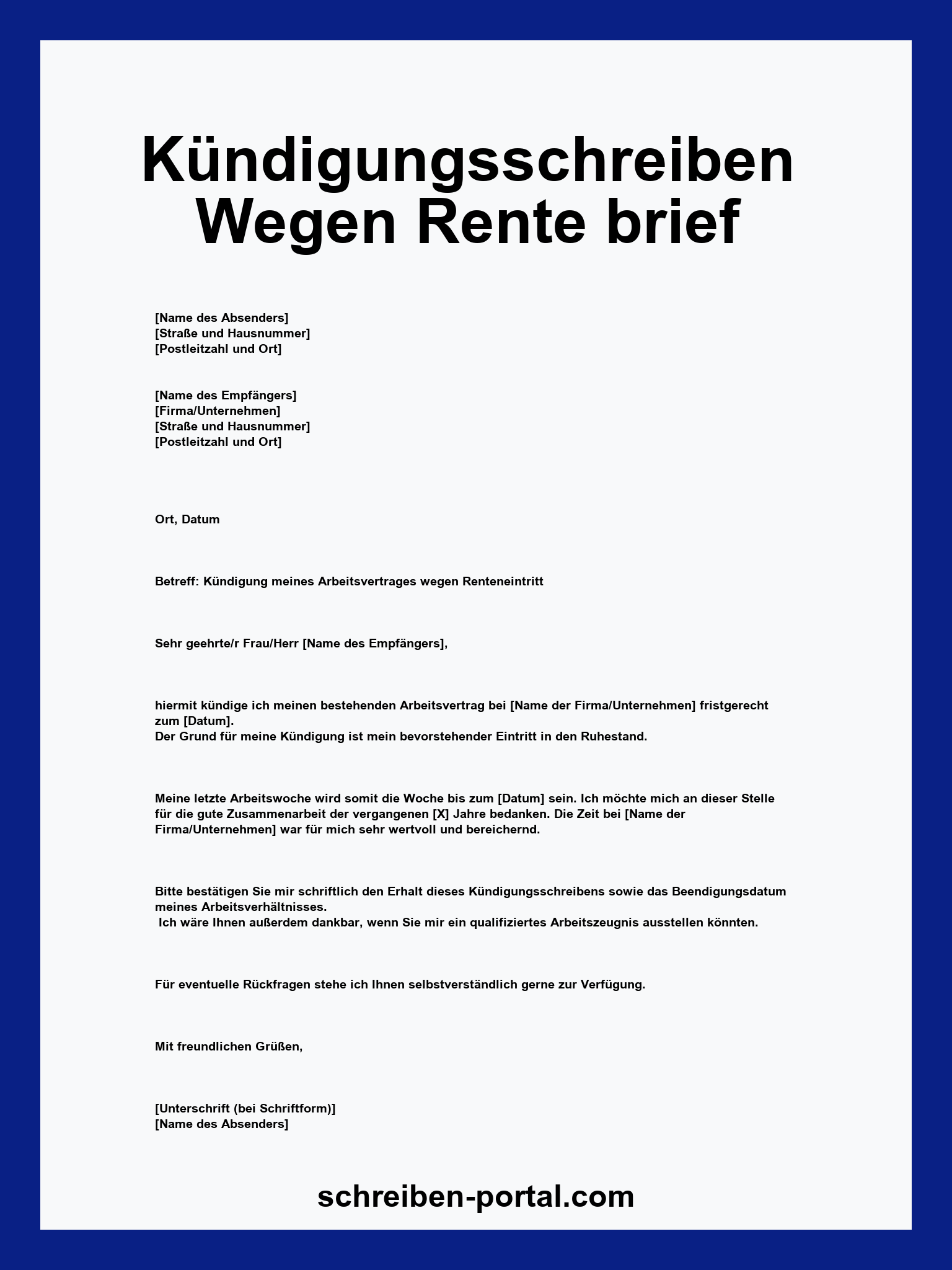 Kündigungsschreiben Wegen Rente Musterbrief
