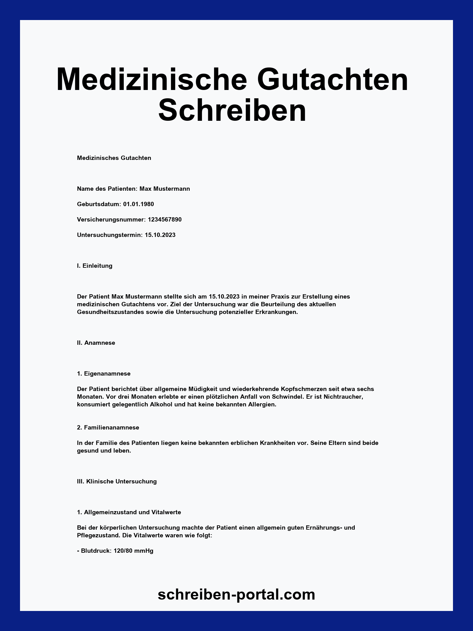 Medizinische Gutachten Schreiben Muster