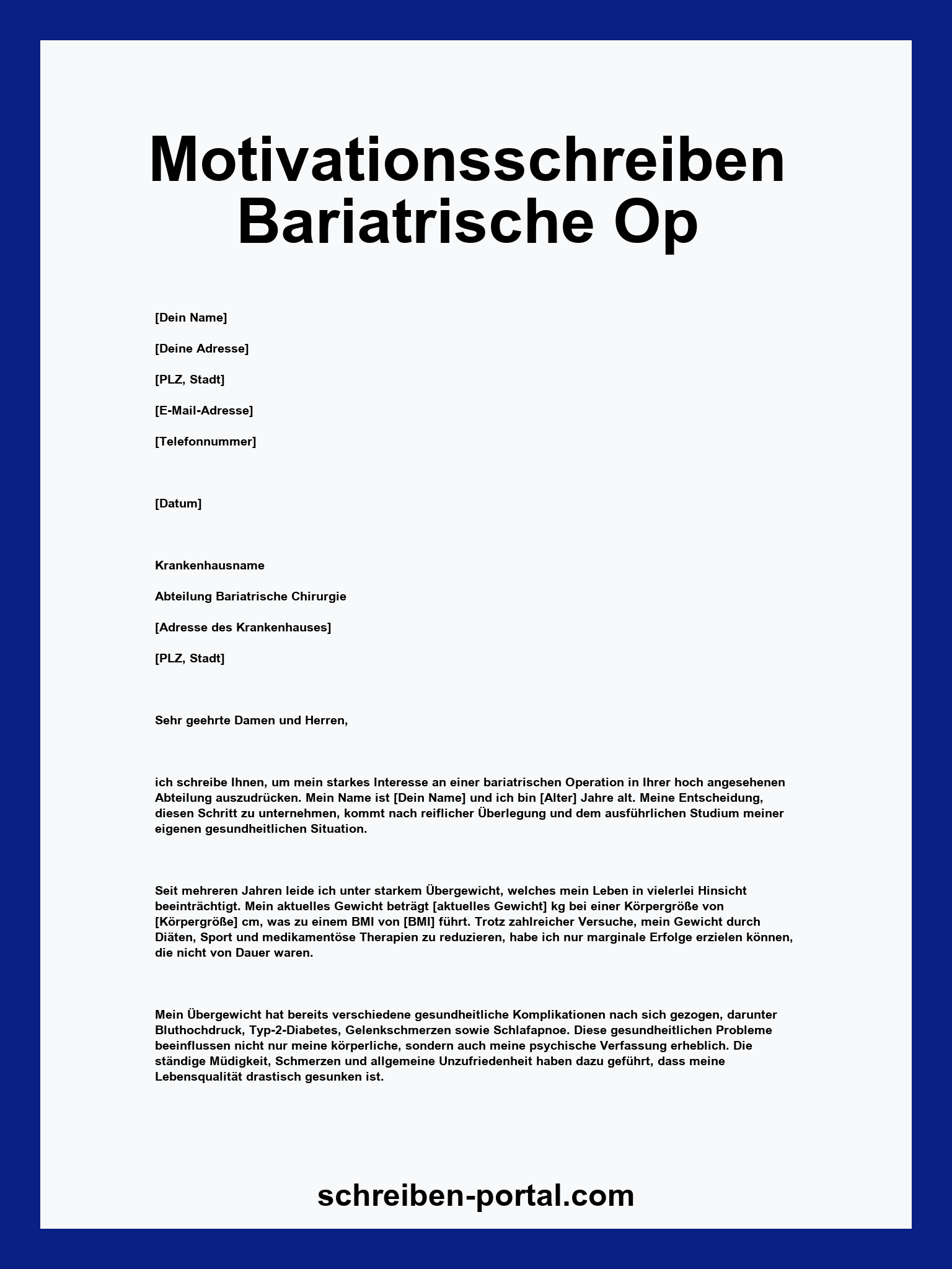 Motivationsschreiben Bariatrische Op Muster
