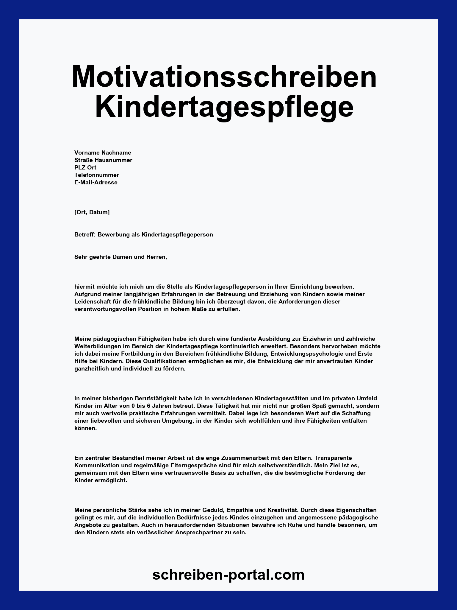 Motivationsschreiben Kindertagespflege