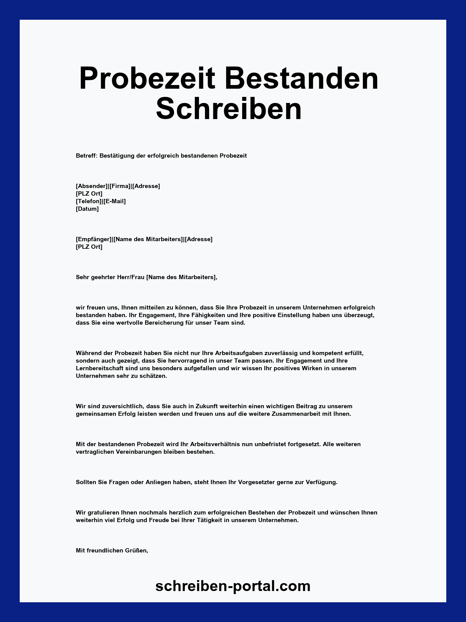 Probezeit Bestanden Schreiben
