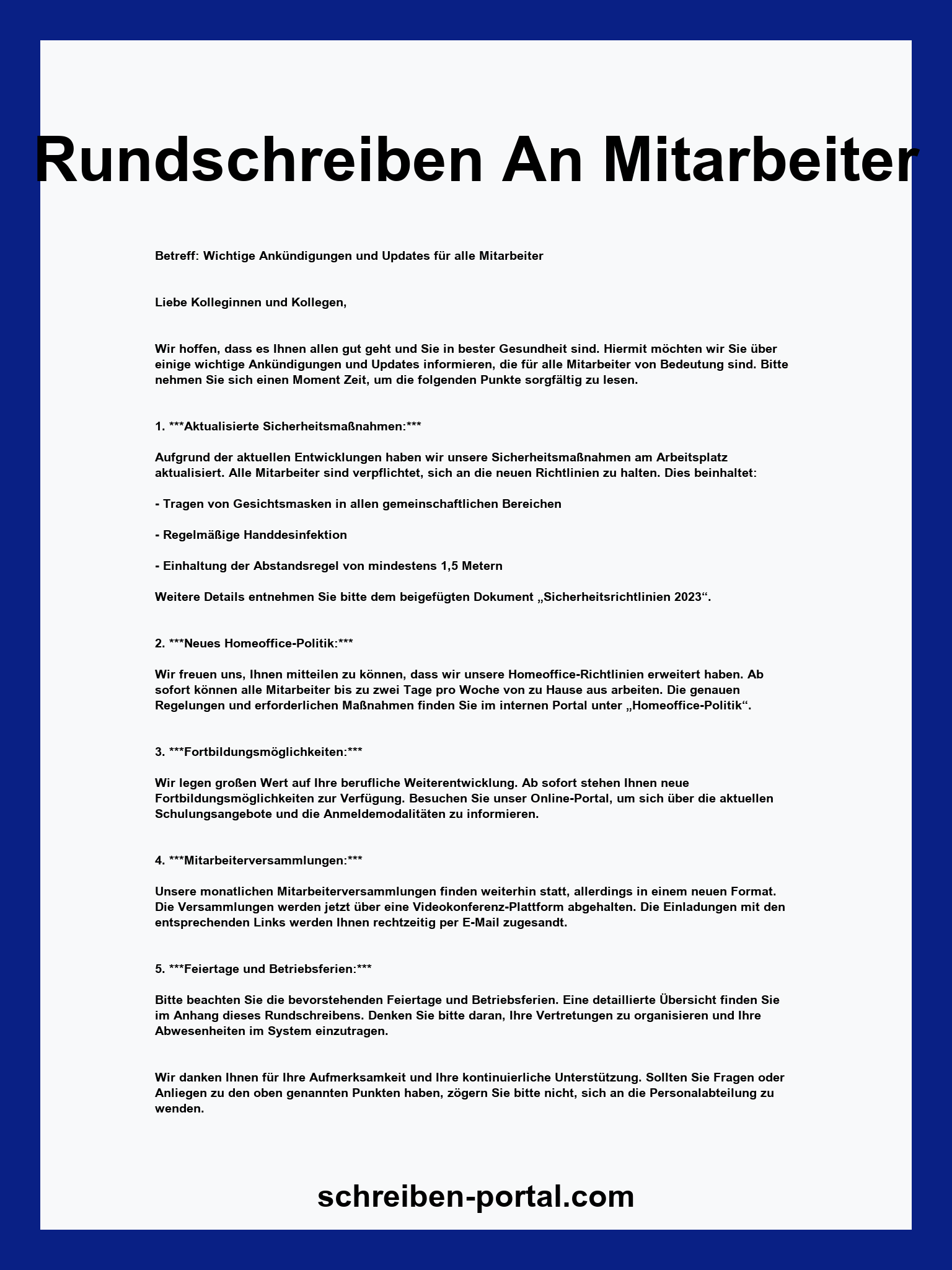 Rundschreiben An Mitarbeiter Vorlage