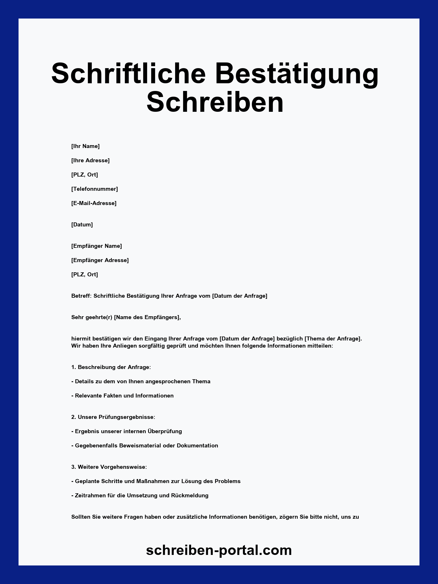Schriftliche Bestätigung Schreiben