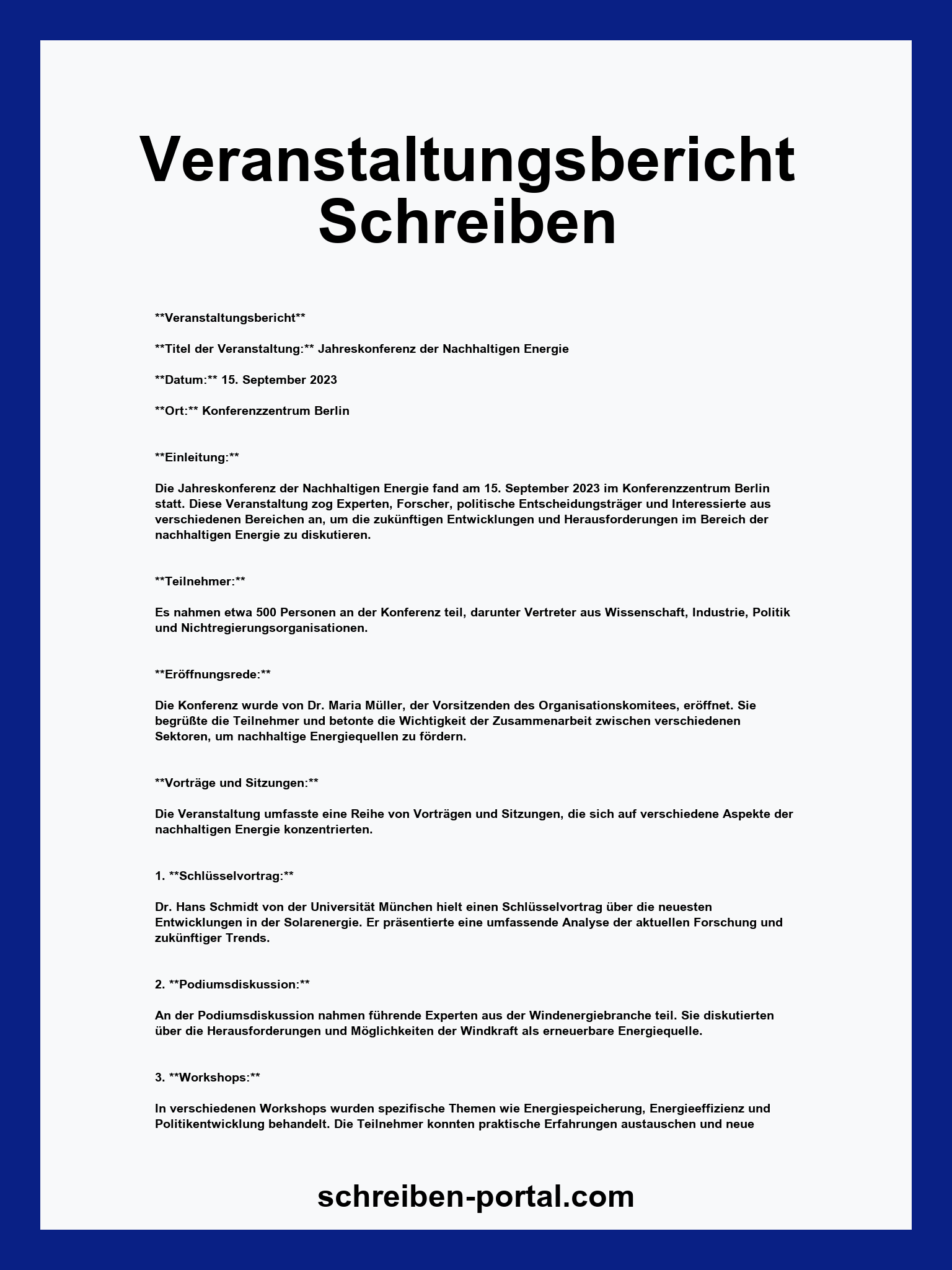 Veranstaltungsbericht Schreiben Muster