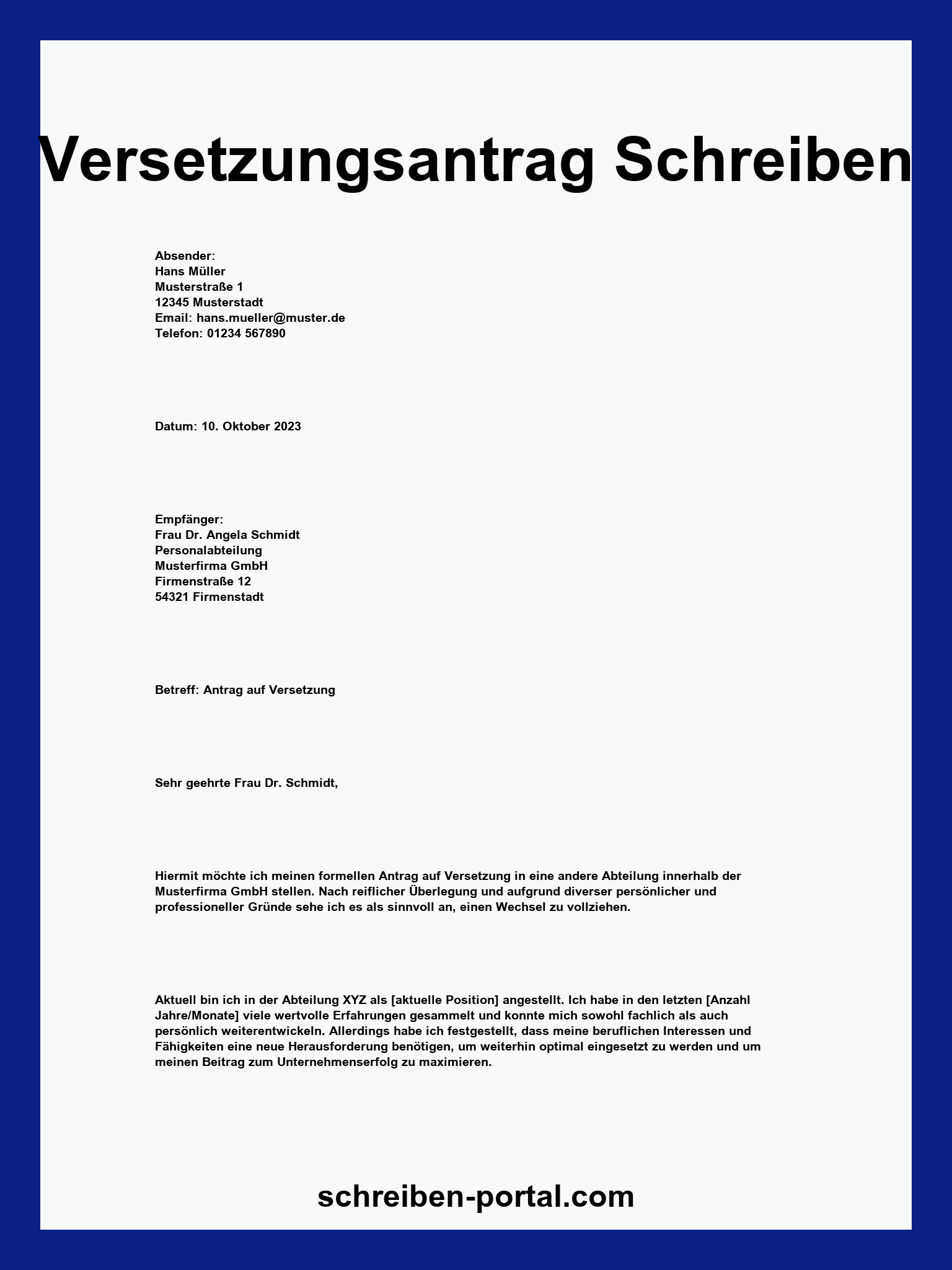 Versetzungsantrag Schreiben Muster