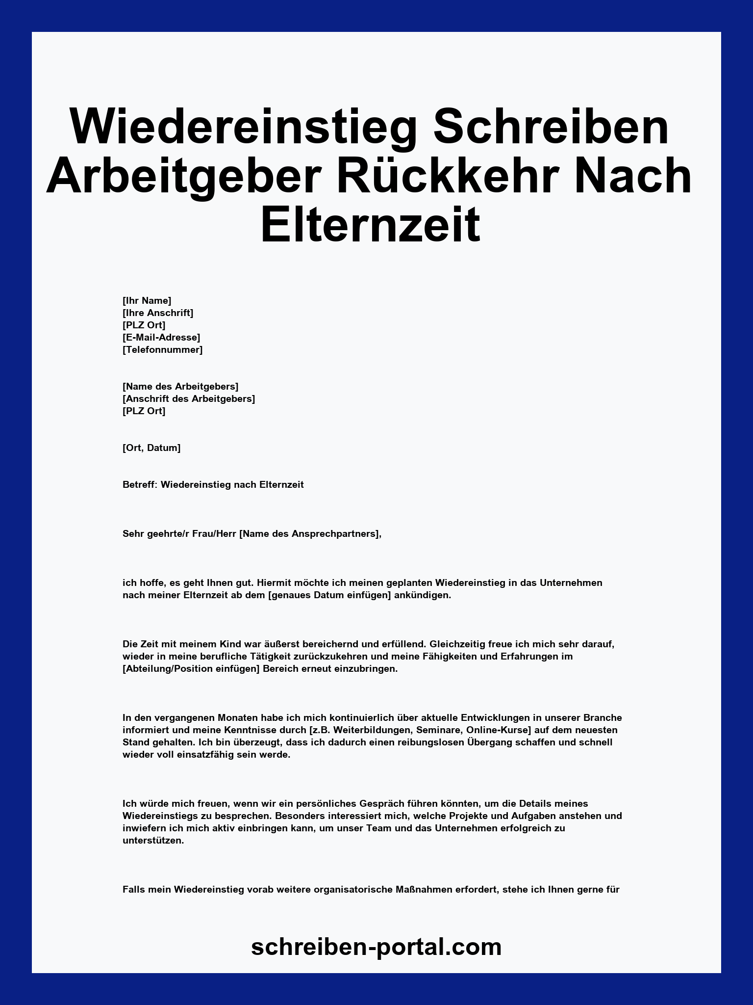 Wiedereinstieg Schreiben Arbeitgeber Rückkehr Nach Elternzeit