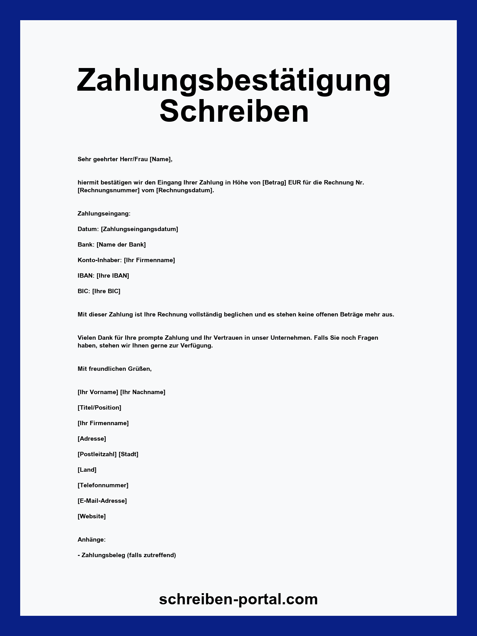 Zahlungsbestätigung Schreiben